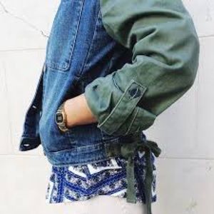 Anthropologie Denim Military Jacket